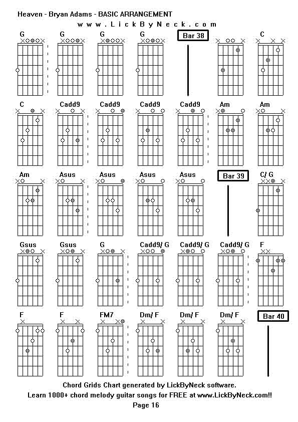 Chord Grids Chart of chord melody fingerstyle guitar song-Heaven - Bryan Adams - BASIC ARRANGEMENT,generated by LickByNeck software.